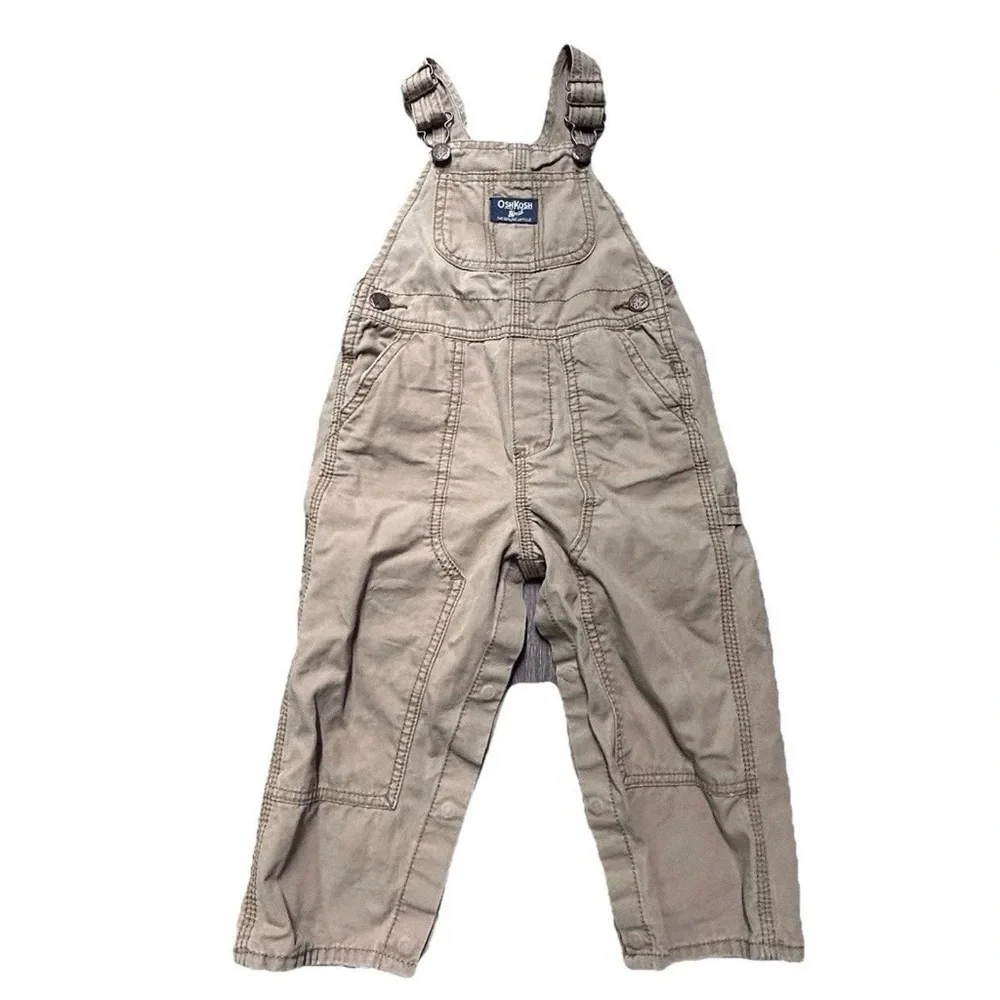 Toddler Boy Oshkosh B’gosh Khaki Overalls Size 18-24 Months